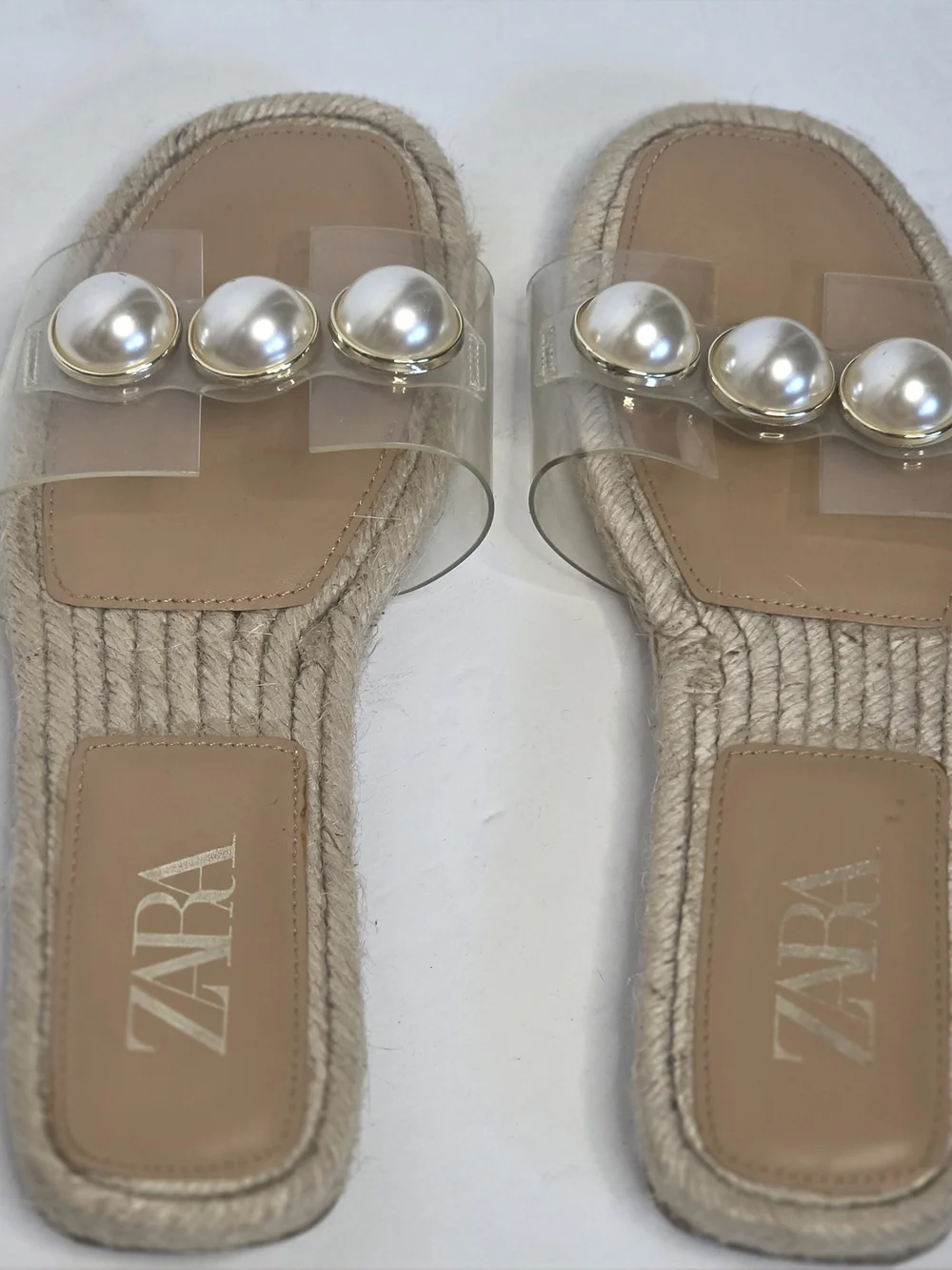 ZARA Clear Pearl-Embellished Slide Sandals in Beige - Picture 3 of 9
